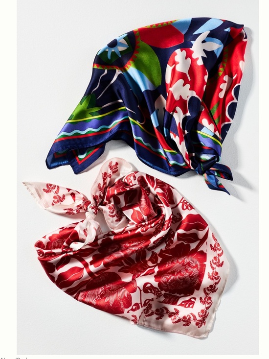 Anthropologie Accessories - Anthropologie Silky Scarf Bag Head Hair Scarves New Blue and Red Floral Set of 2